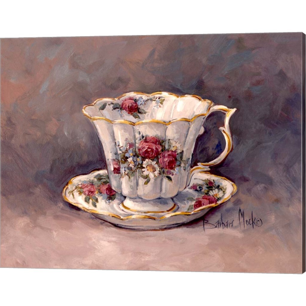 Rose & Blue Nosegay Teacup by Barbara Mock 15" x 12" Canvas Wall Art (Set of 2)