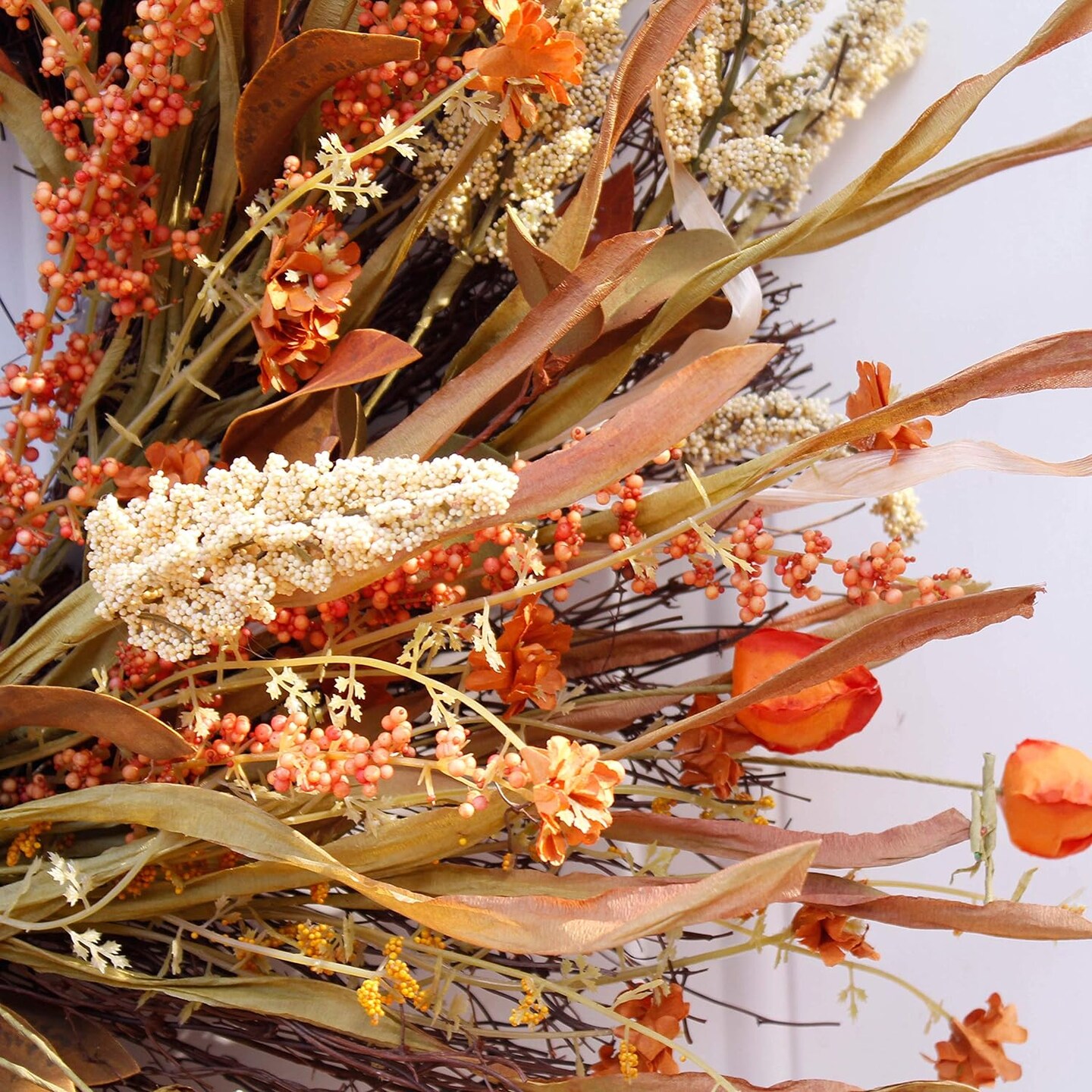 Wreath - 24" Fall Wreath, Straw Wreath, Farmhouse Door Wreaths for Front Door Autumn, DRUI-24IN