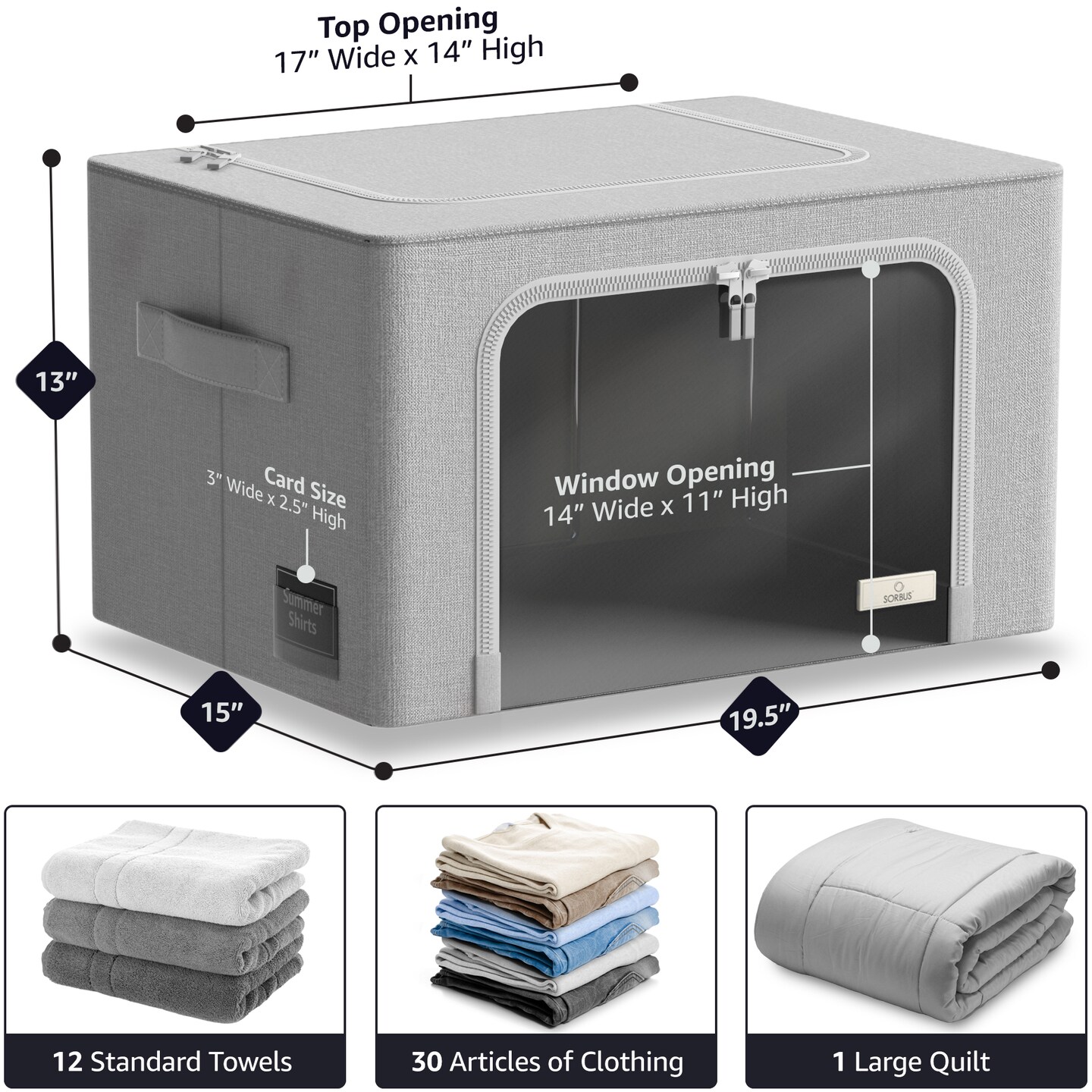 Sorbus Large Storage Bins, 4 Pack Stackable &#x26; Foldable Clothes Organizer Bags with Metal Frame, Window, &#x26; Handles