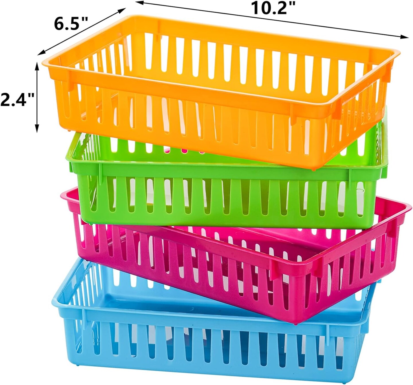 16 Pack Classroom Storage Baskets Bins, Small Plastic Organizer Basket, Colorful Storage Trays, Crayon Pencil Containers for Paper, Desk, Shelf, Home School Office, 10.2&#x22;L x 6.5&#x22;W x 2.4&#x22;H