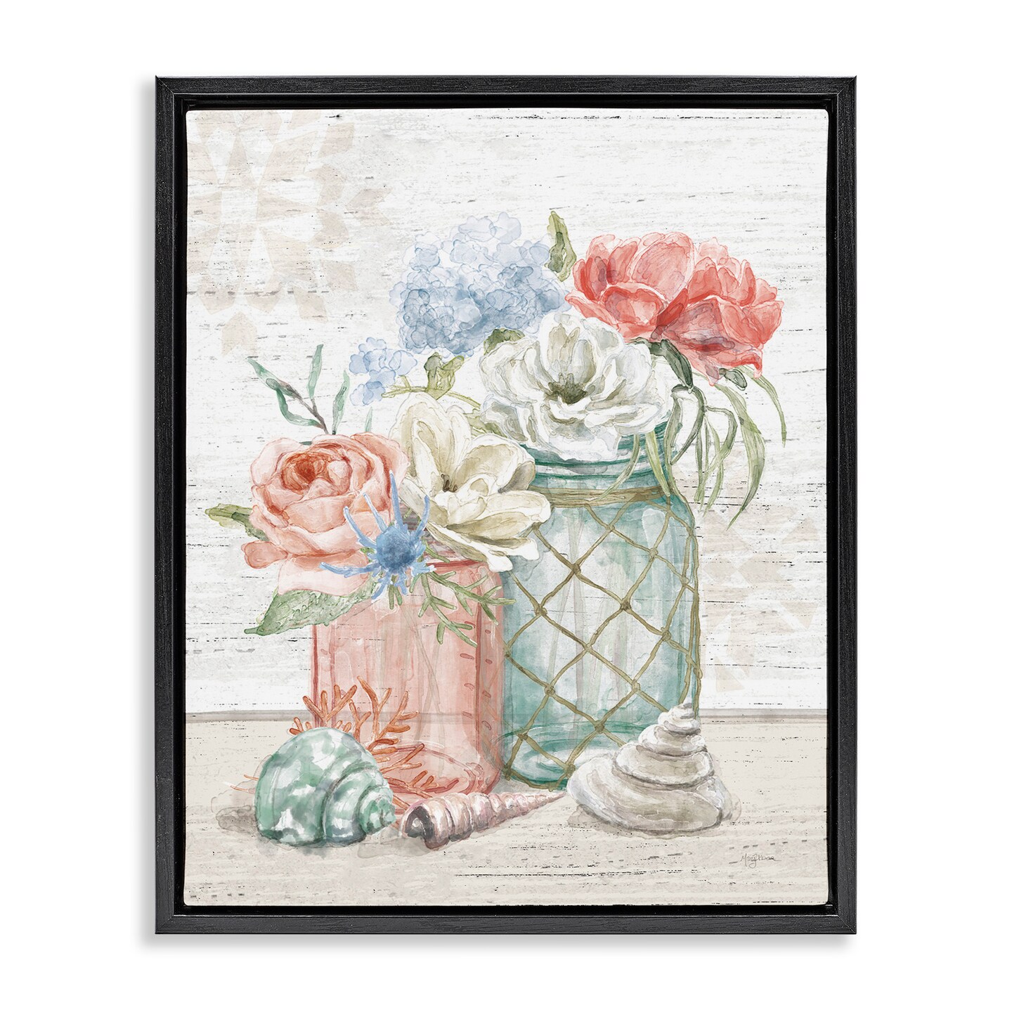 Stupell Industries Relaxed Nautical Jar Bouquets Framed Floater Canvas Wall Art