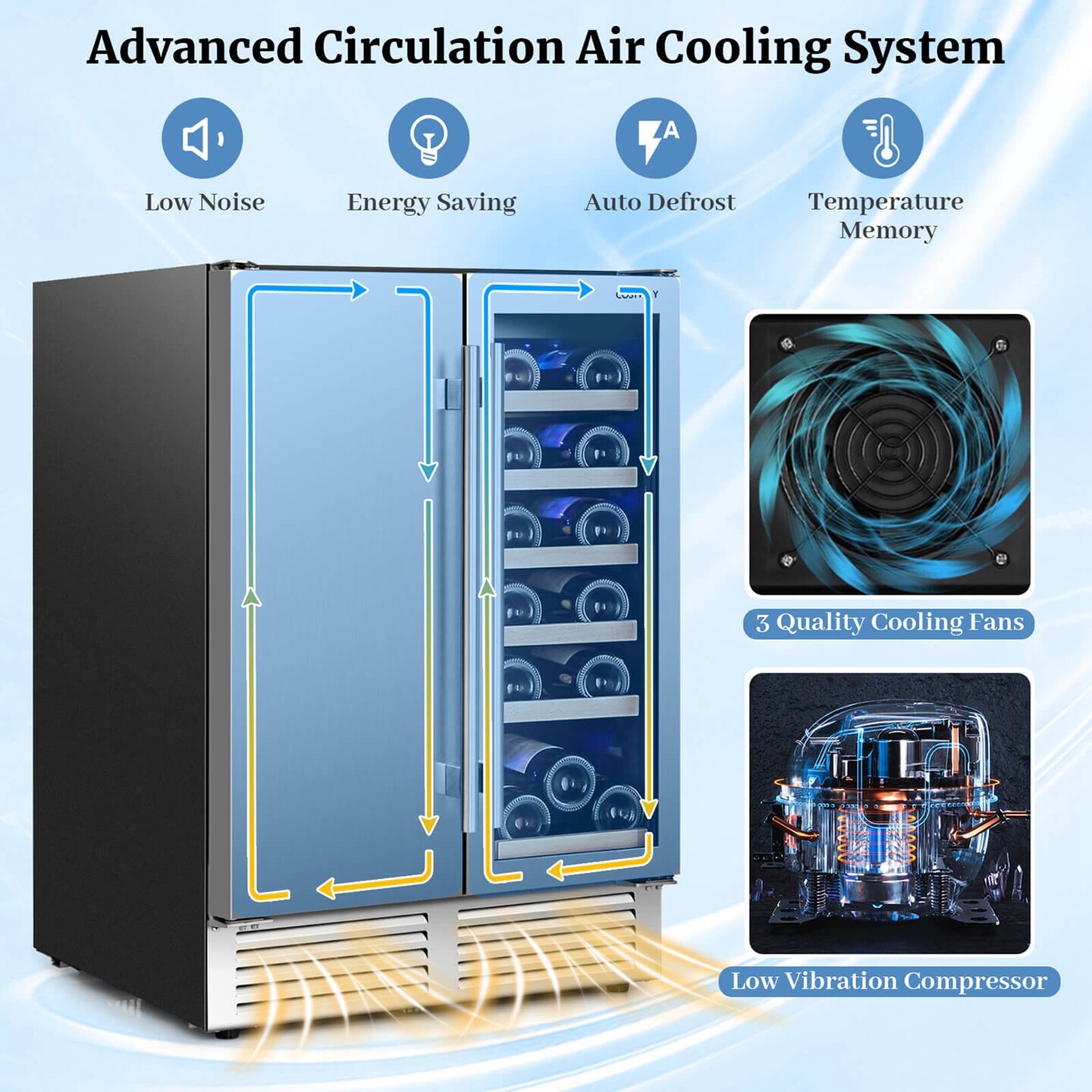 Costway 2-in-1 Beverage and  Cooler Free-standing &#x26; Built-in Dual Zones  Fridge