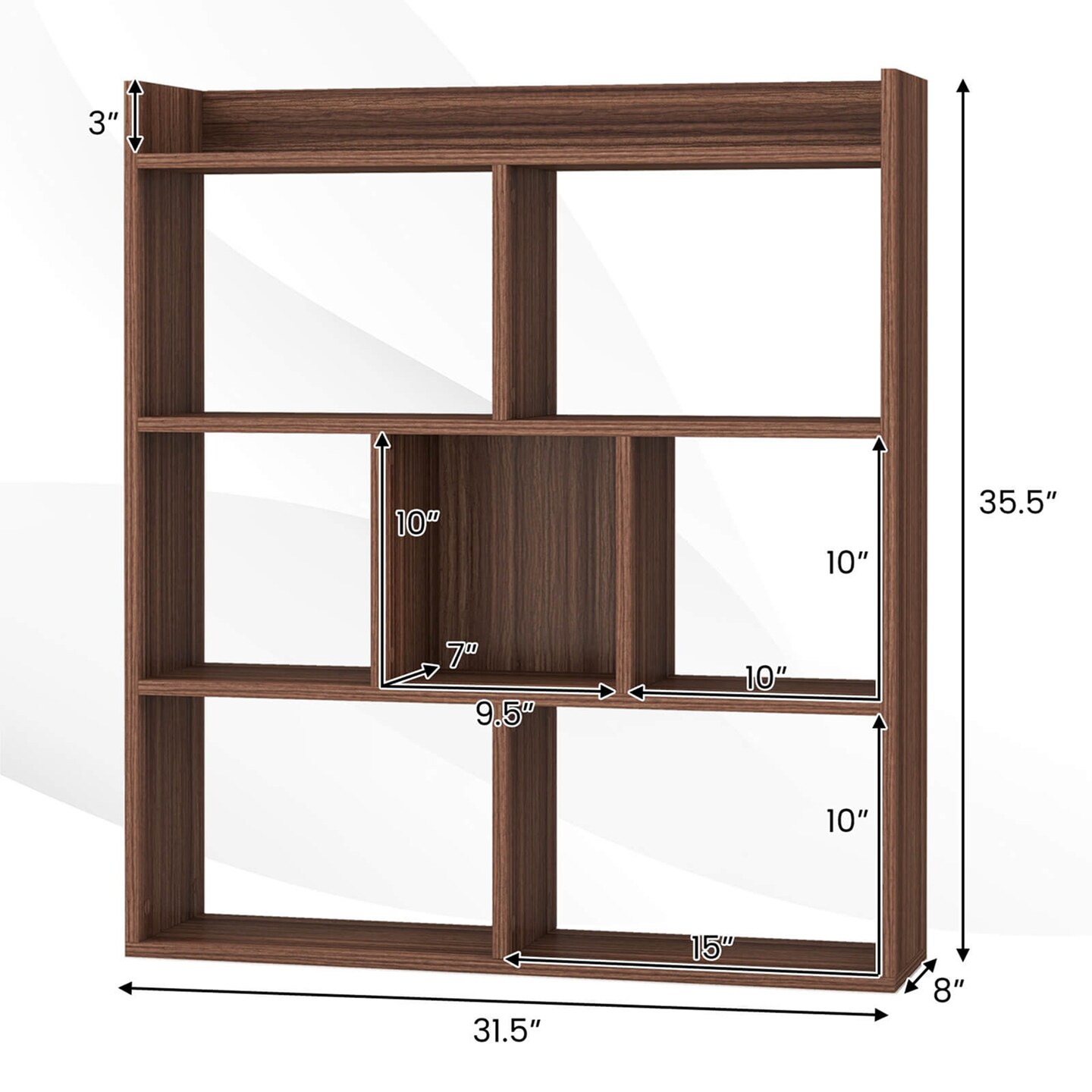 Costway 1/2 PCS 7-cube Bookcase Open Storage Shelf with Anti-tipping Kits for Living Room Walnut