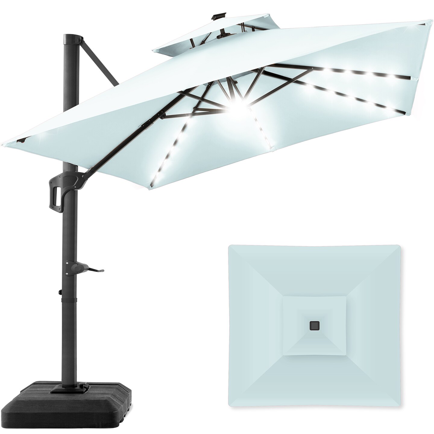 Best Choice Products 10x10ft 2-Tier Square Outdoor Solar LED Cantilever Patio Umbrella w/ Base Included