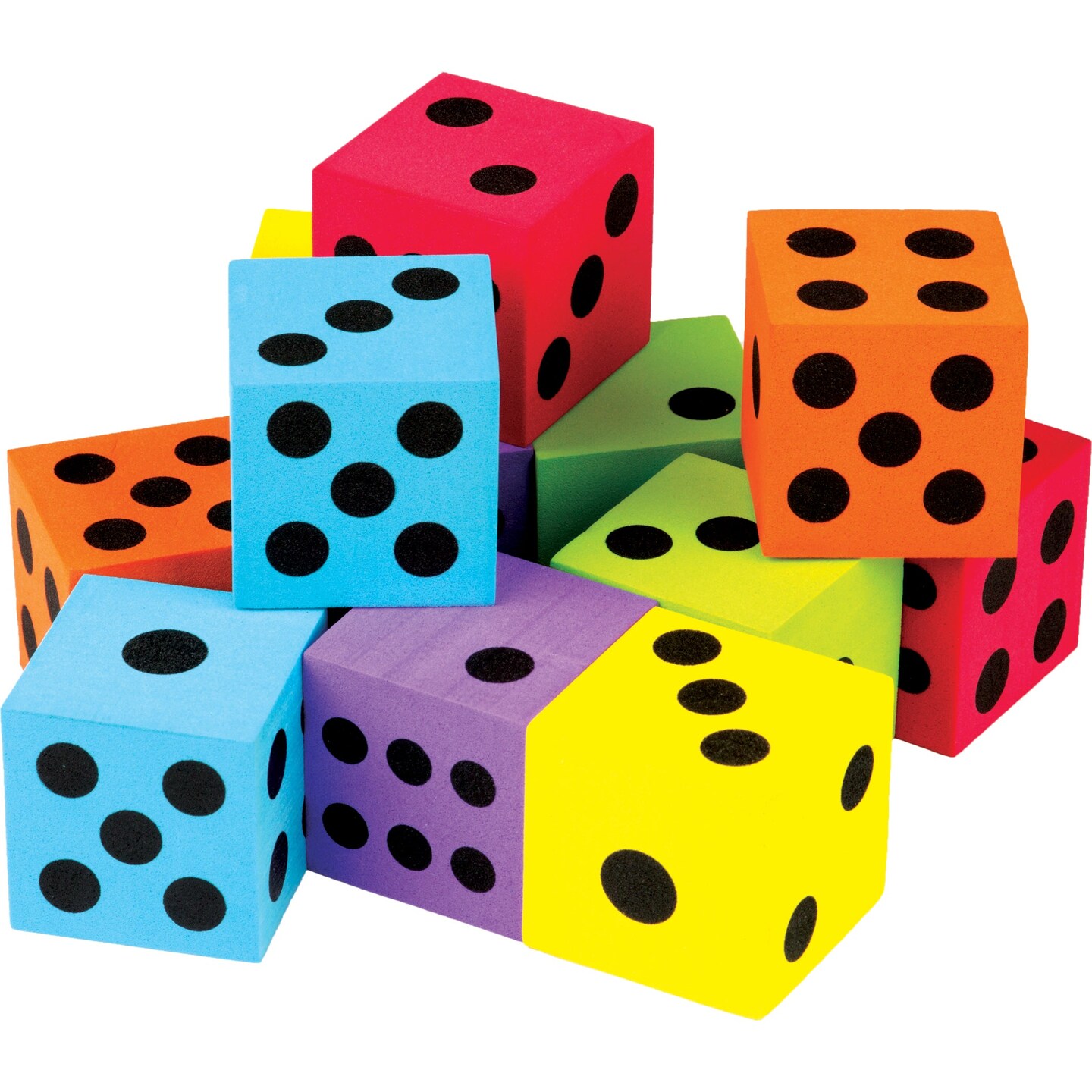 Foam Colorful Large Dice, 1-1/2&#x22;, Pack of 12