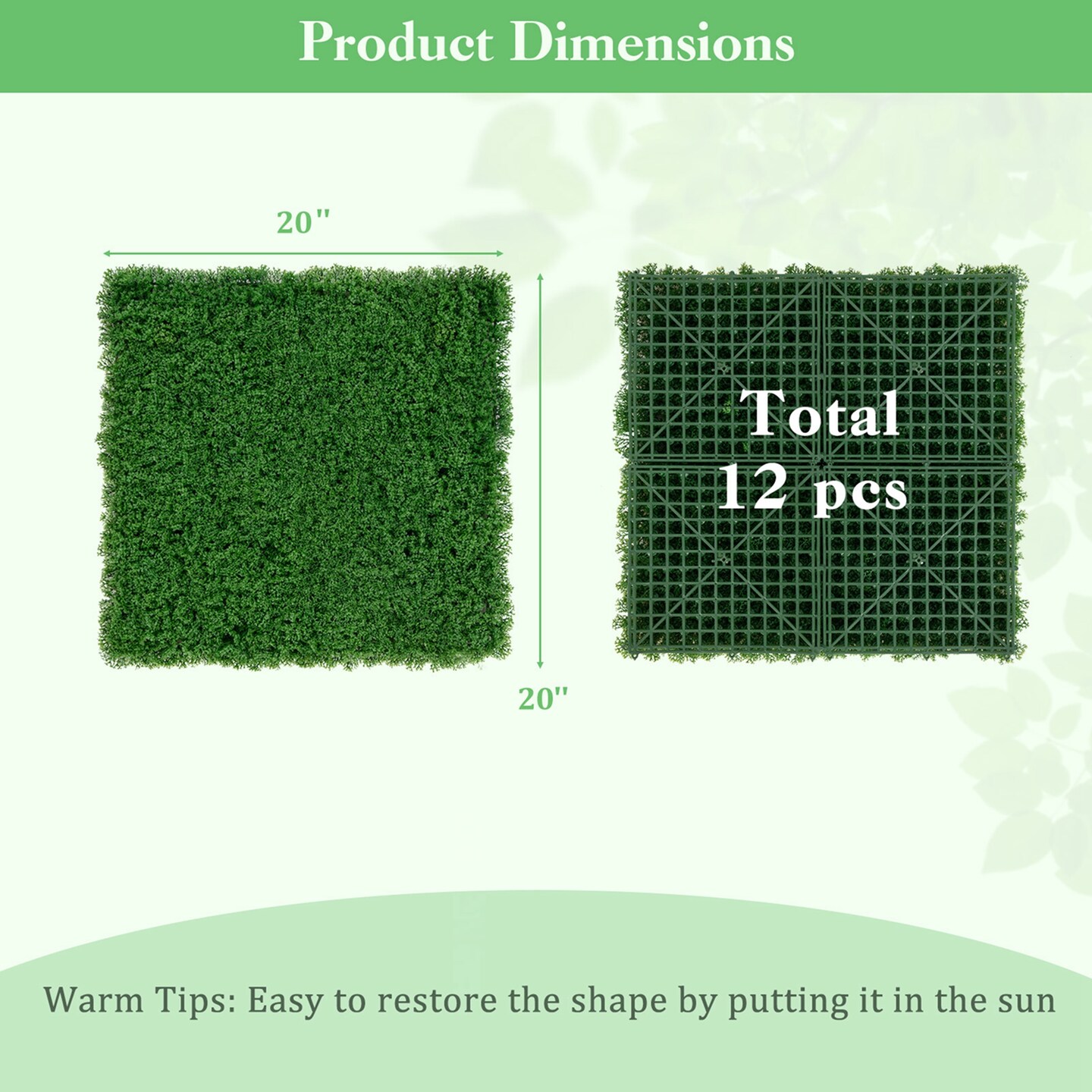 Costway 12 PCS Faux Green Moss Panels withInsertable Branches Stable X-shaped structure Ligth Green/Dark Green