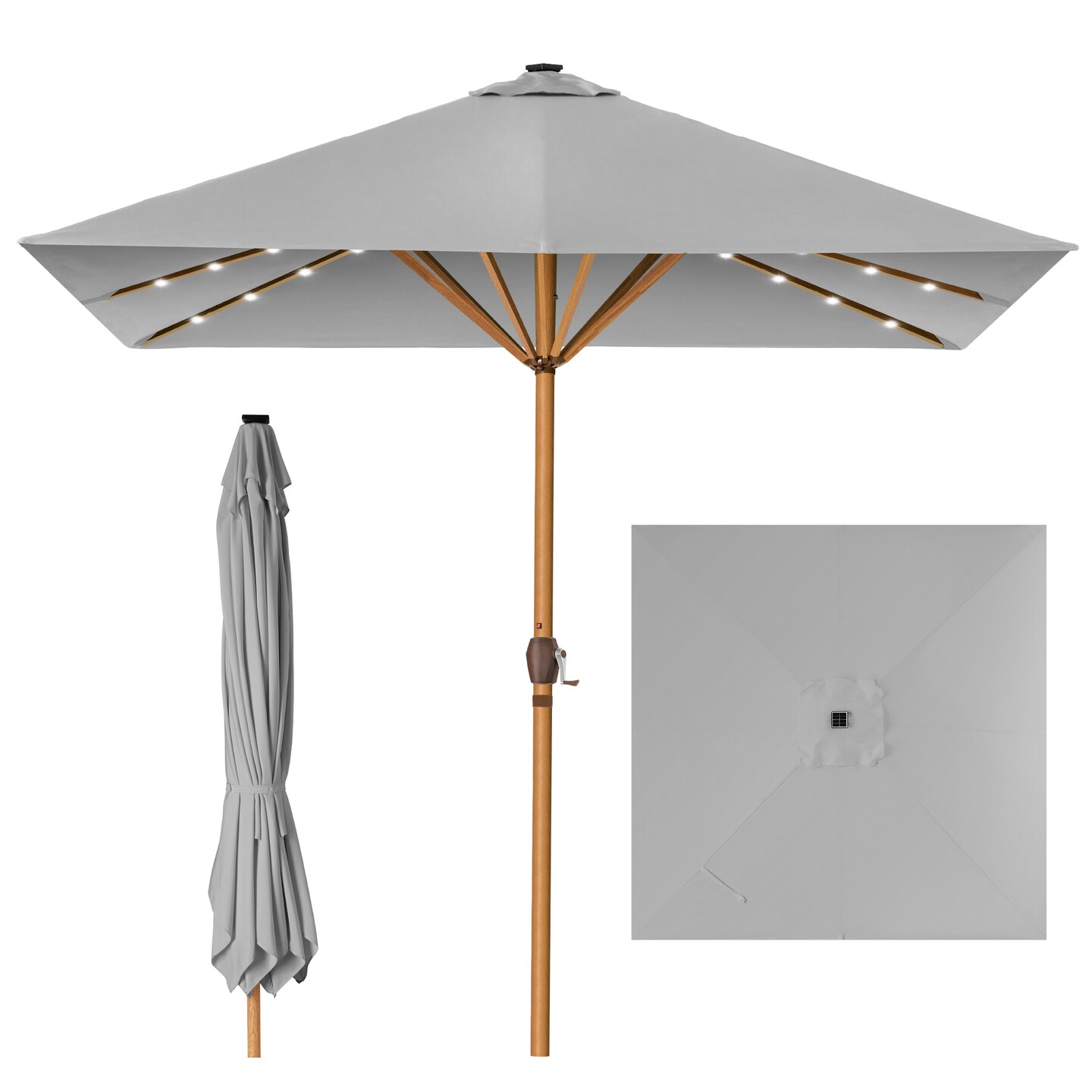 Best Choice Products 9ft Deep Square Solar LED Lighted Patio Umbrella w/ Faux Wood Texture, UV-Resistant