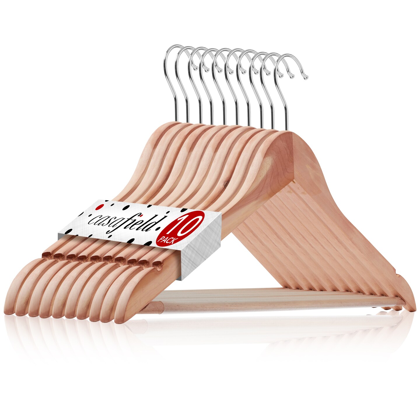 Casafield - Red Cedar Wooden Suit Hangers with Smooth Finish, Notches, and Swivel Hook - Natural Wood Hangers for Clothes, Coats, Pants, Shirts, Skirts