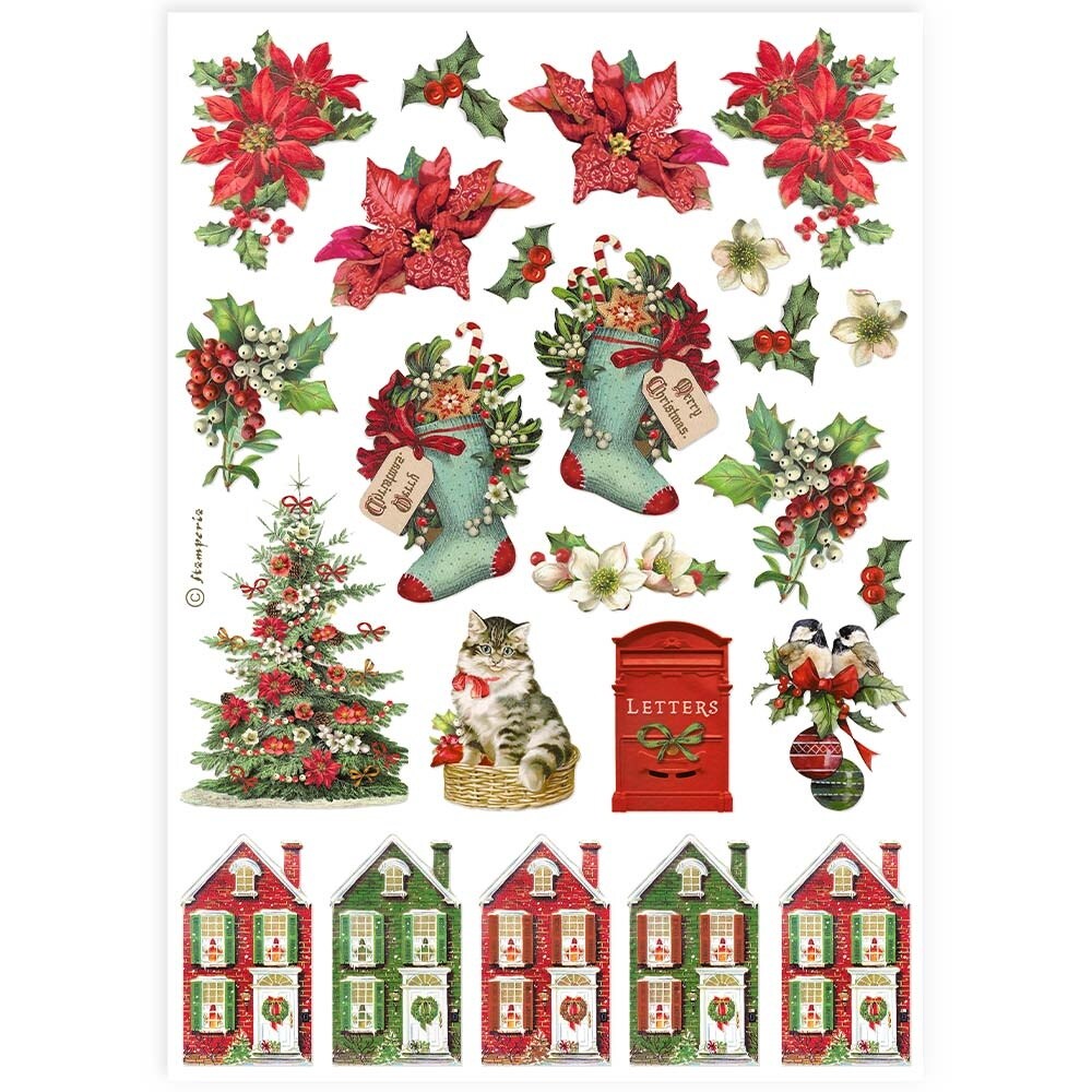 Stamperia Rice Paper Sheet A4-Classic Christmas Socks And Horses