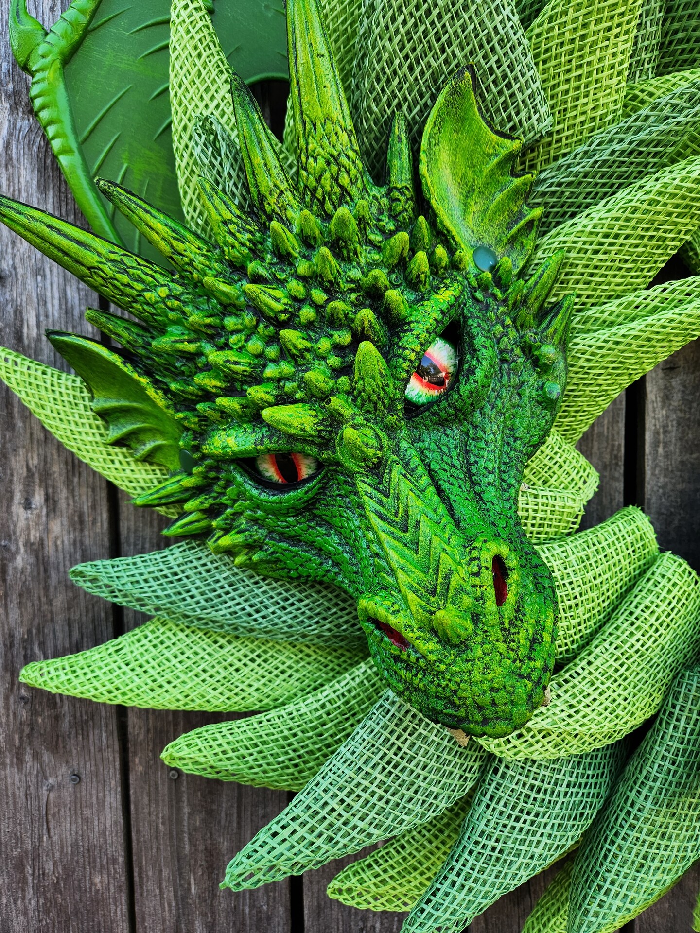 Dragon Wreath, Halloween Wreath for Front Door, Winged Green Dragon Wreath,  Fantasy Game Room Decor | MakerPlace by Michaels, image size:810x1080