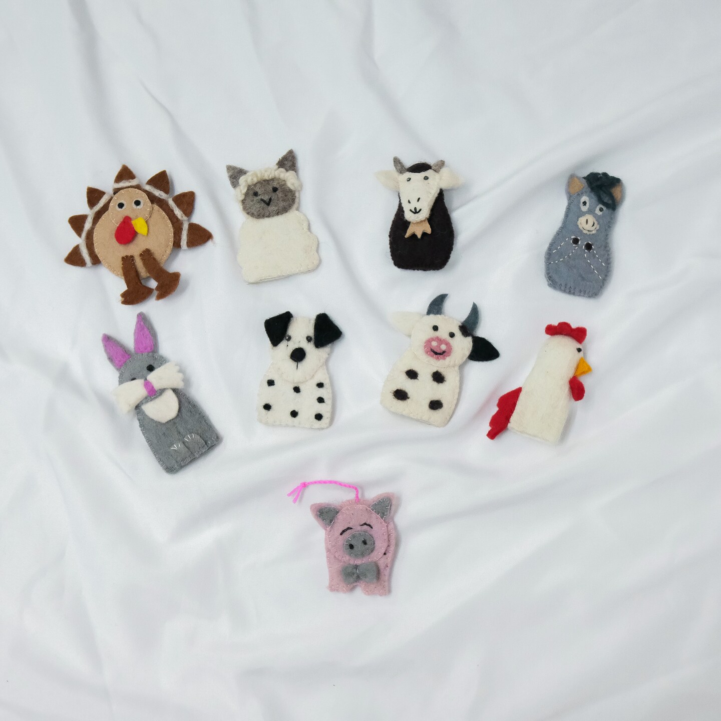 Felt Farm Animal Finger Puppets, Goat, Sheep, Turkey, Pig, Donkey, Felt Stocking Stuffer