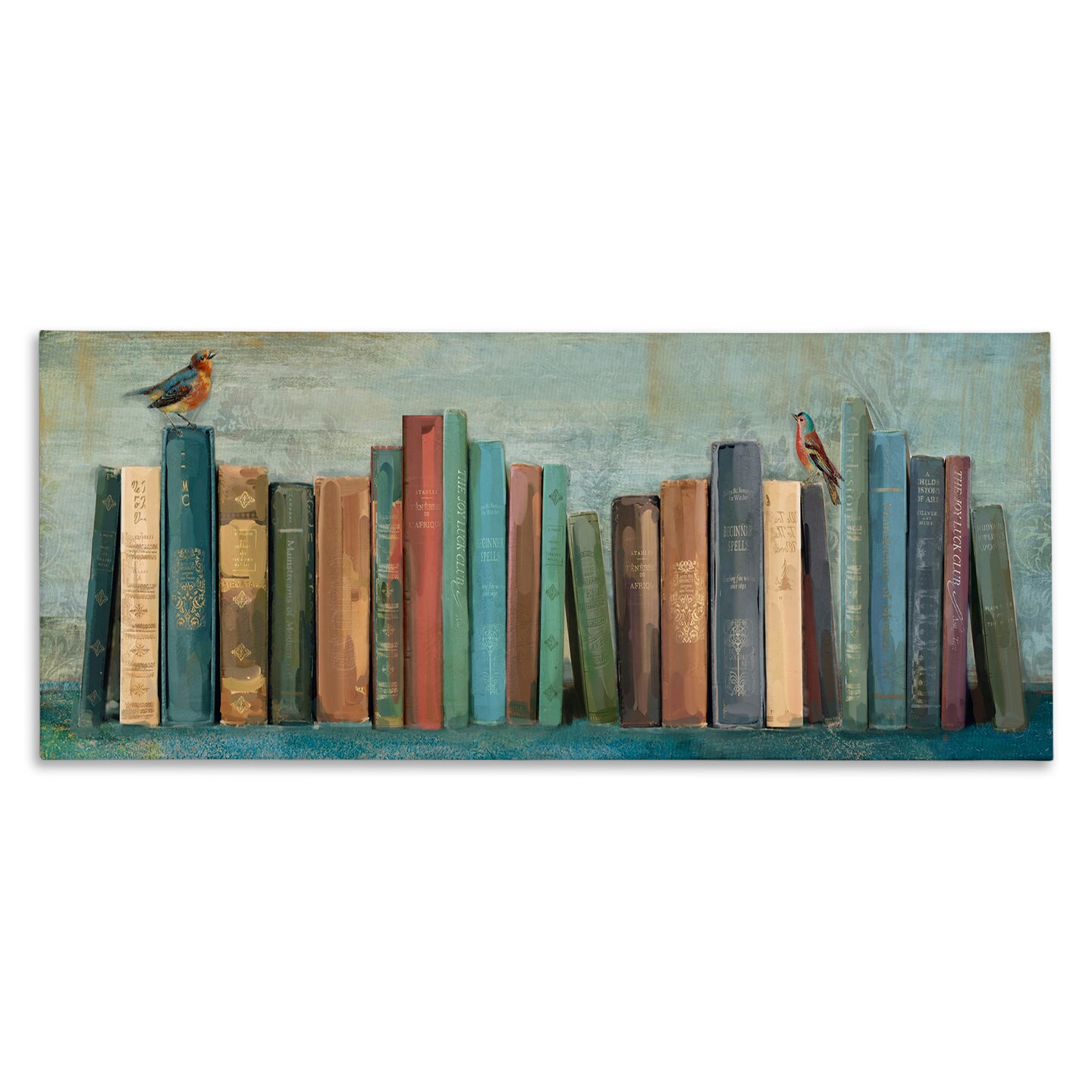 Stupell Industries Books And Birds Bookshelf Painting Canvas Wall Art