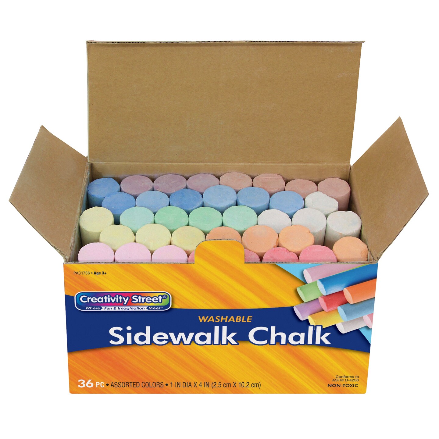 Sidewalk Chalk, Assorted Colors, 4&#x22;, 37 Pieces