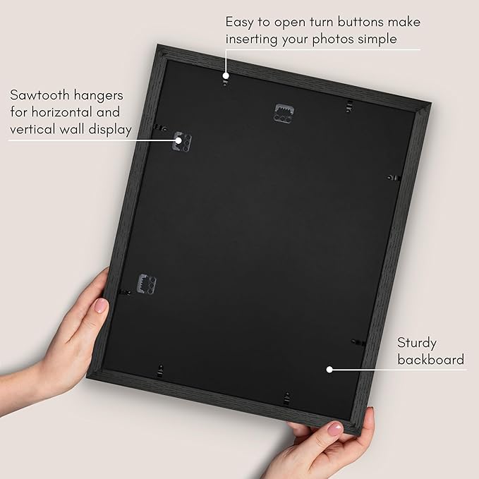 16x20 Picture Frame with Polished Plexiglass - Use as a 12x16 Frame with Mat or 16x20 Frame Without Mat - Hudson Collection - Wide Photo Frame for Wall Display in Black