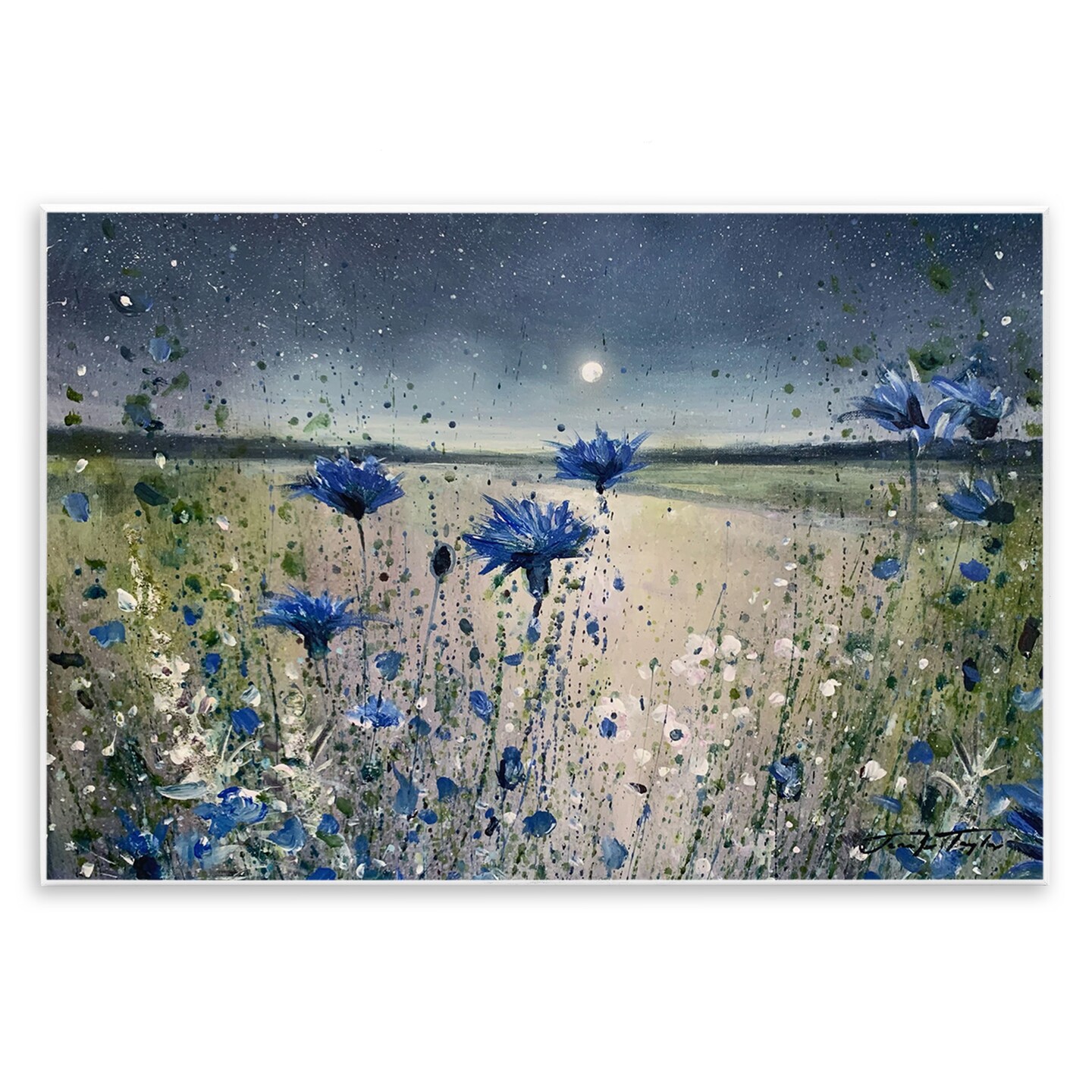 Stupell Industries Blooming Blue Flowers Night Moon Wall Plaque Art