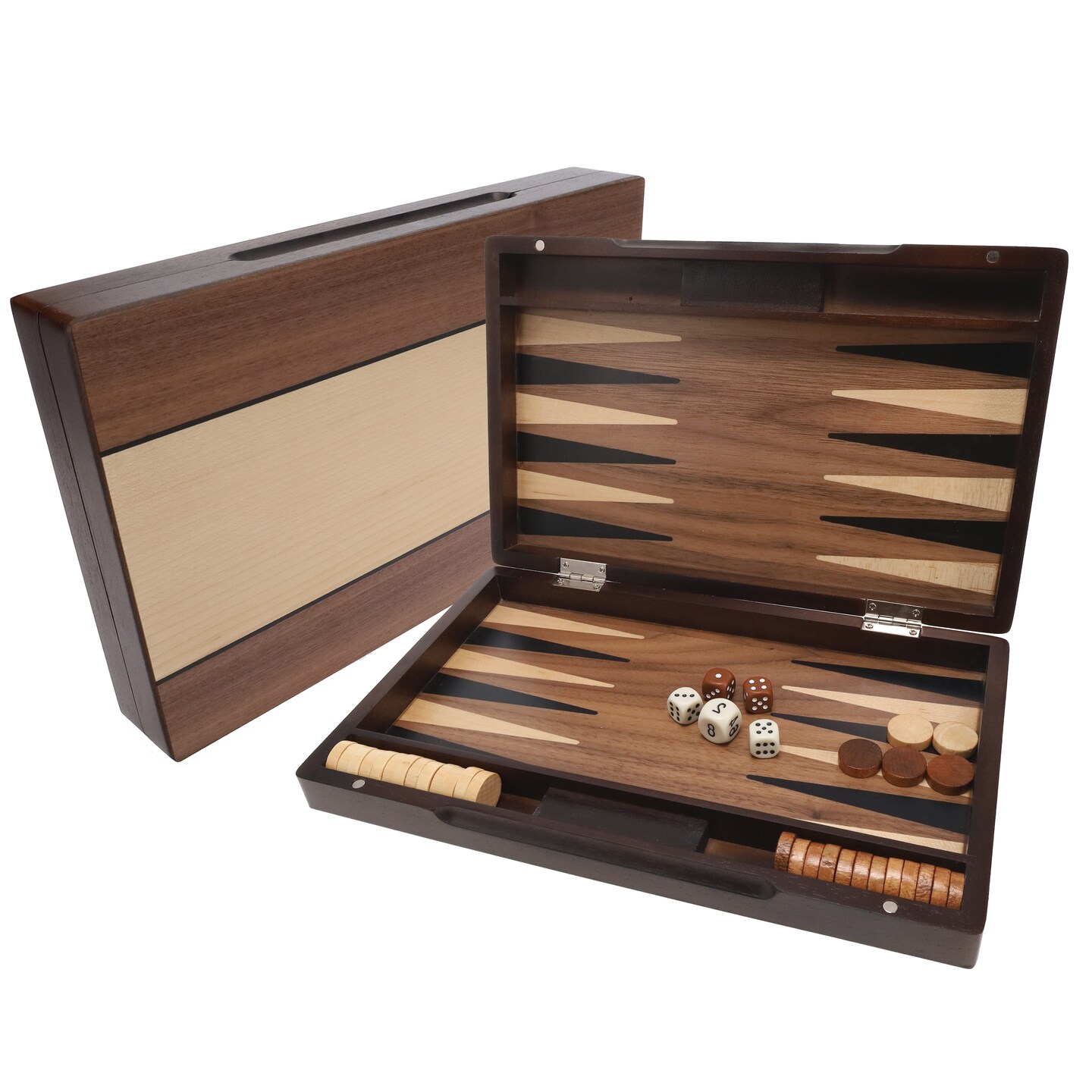 WE Games Backgammon Set with Walnut Stain Wood Case - 12 in.