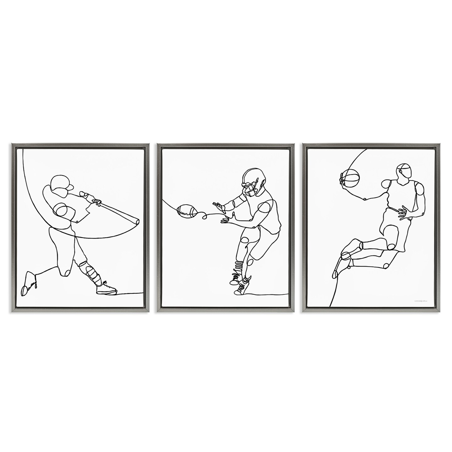 Stupell Industries Simple Line Doodle Playing Sports Framed Floater Canvas Wall Art