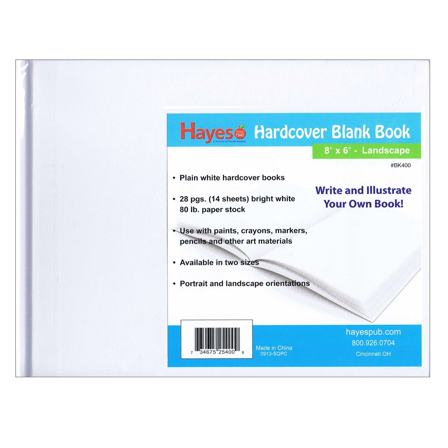 Plain White Blank Hardcover Book, 28 Pages/14 Sheets, 8&#x22; x 6&#x22;