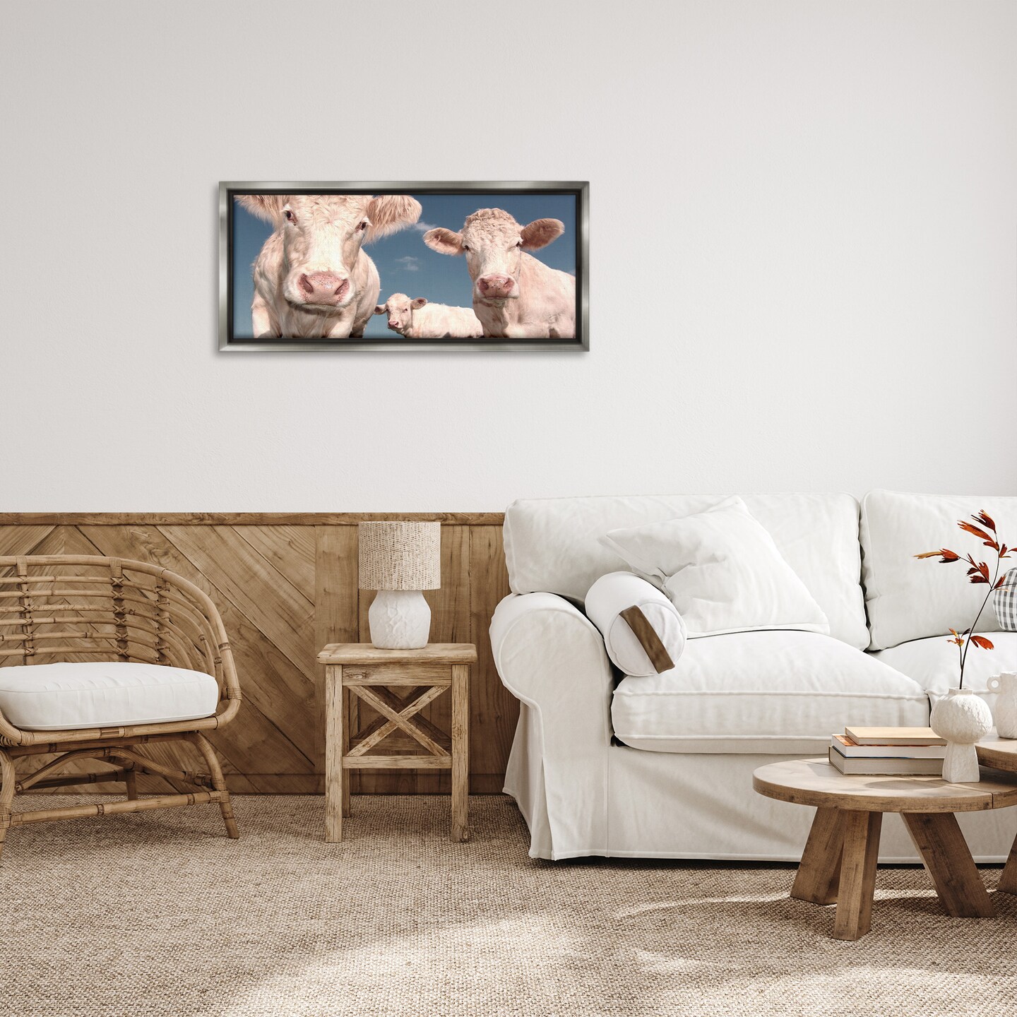 Stupell Industries Three White Cows Framed Floater Canvas Wall Art
