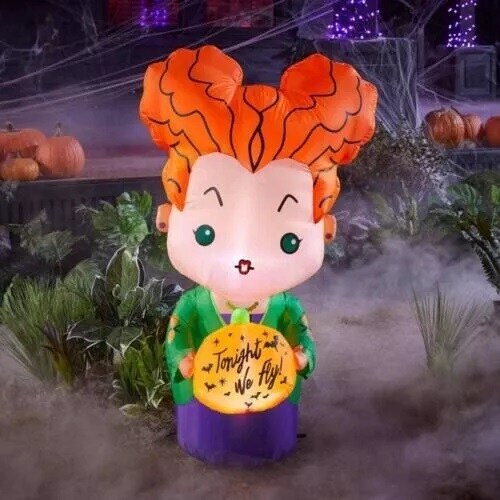 3.5&#x27; Gemmy Airblown Inflatable Disneyu Halloween Hocus Pocus Winifred w/ Pumpkin Yard Decoration 551463