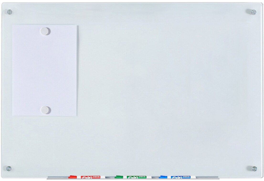Audio-Visual Direct Magnetic White Glass Dry-Erase Board Set Includes Magnets, Hardware & Marker Tray