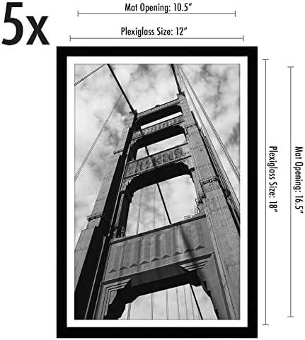 12x18 Poster Frame with Polished Plexiglass - Set of 5 - Use as an 11x17 Frame with Mat or a 12x18 Frame without Mat - Galleria Collection - Gallery Wall Frame Set for Wall Display in Black
