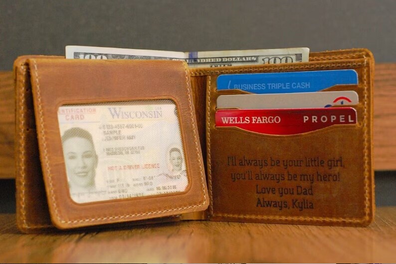 Personalized Engraved Leather Wallet For Men - Custom Photo, Name & Text Gift