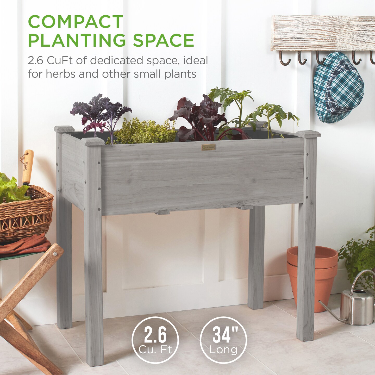 Best Choice Products 34x18x30in Raised Garden Bed, Elevated Wood Planter Box for Kids, Patio w/ Bed Liner
