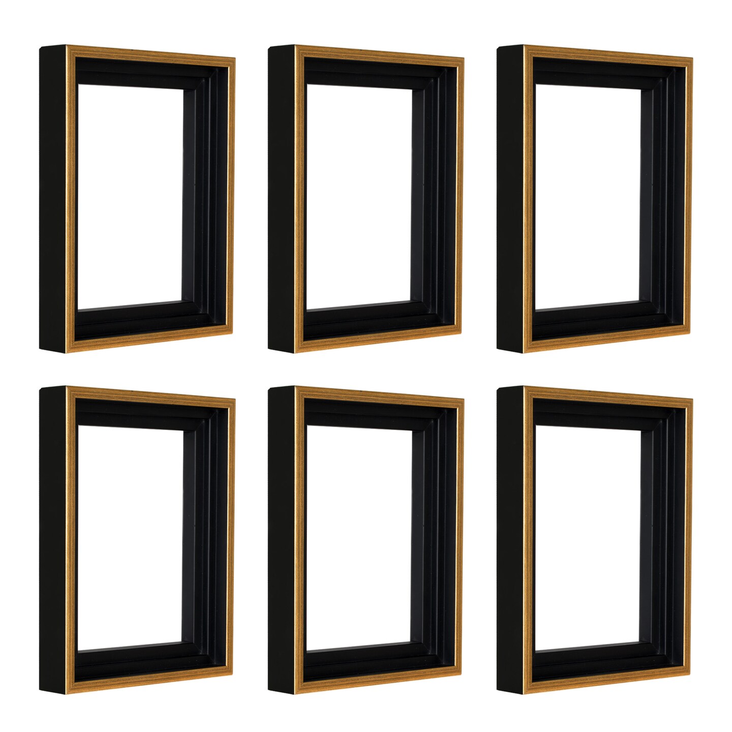 Creative Mark Illusions Floater Canvas Frame, Black w/ Antique Gold Edge, 3/4 in - Pack of 6, Ideal for Galleries, Artists & Professionals, Frames for Canvas Paintings, Complete Hanging Hardware