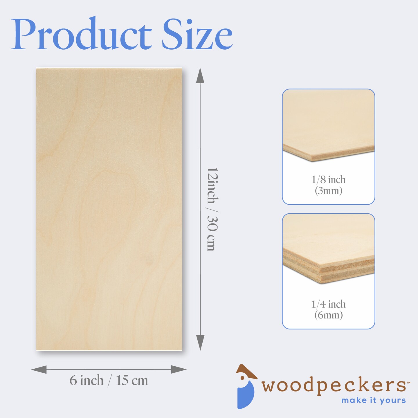 Baltic Birch Plywood, 12 x 6 Inch, B/BB Grade Sheets, 1/4 or 1/8 Inch Thick| Woodpeckers
