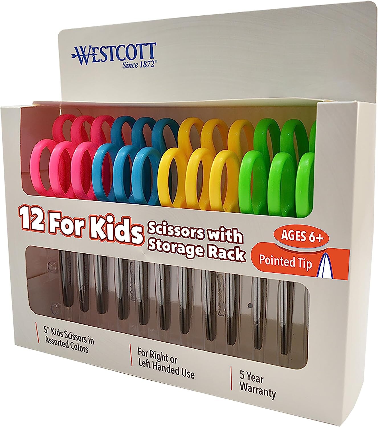 Right- &#x26; Left-Handed Scissors for Kids, 5&#x2019;&#x2019; Pointed Safety Scissors, Assorted, 12 Pack (13141)