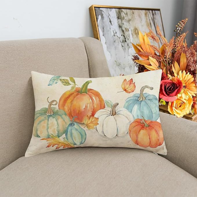 Fall Pumpkin Pillows Decorative Throw Pillows 12x20, Outdoor Thanksgiving Lumbar Pillow Covers, Fall Decorations for Home Autumn Pillow Cases Farmhouse Couch Decor Harvest.