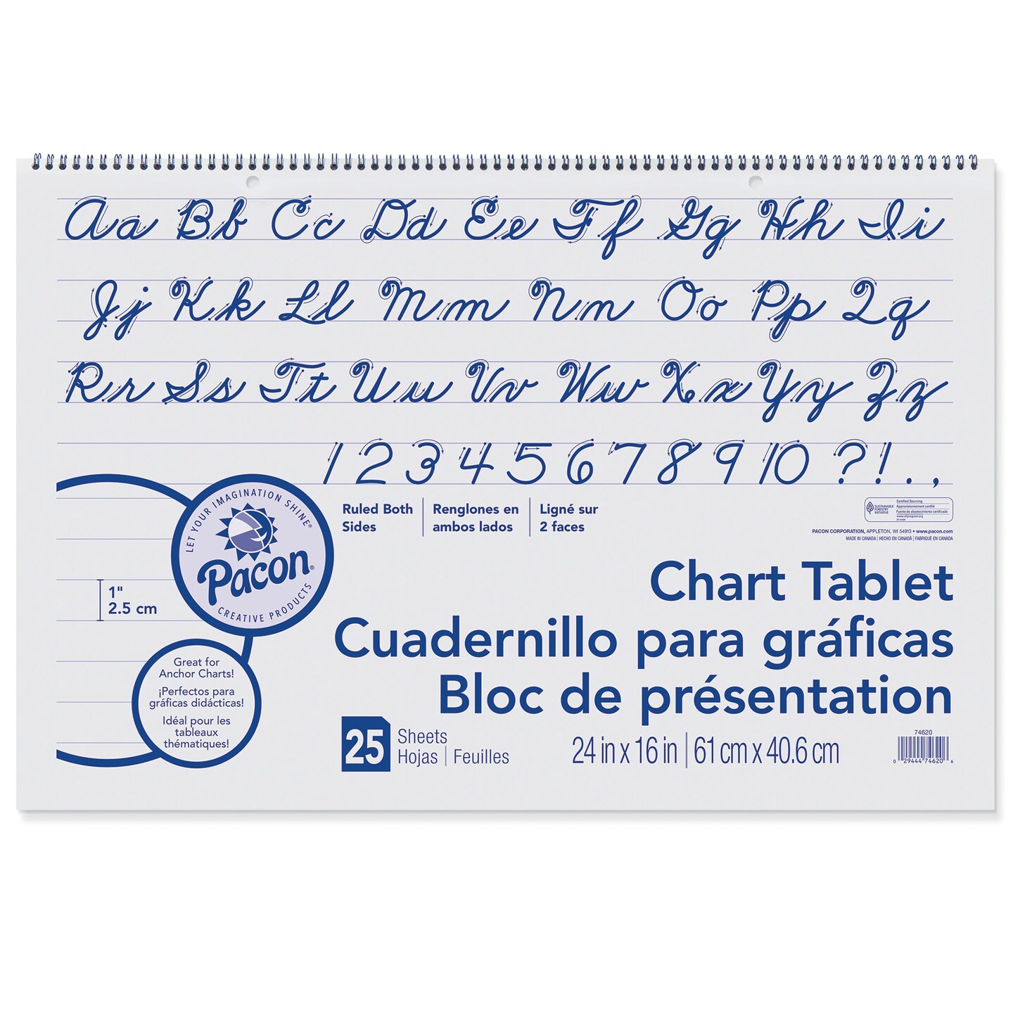 Chart Tablet, Cursive Cover, 1&#x22; Ruled, 24&#x22; x 16&#x22;, 25 Sheets
