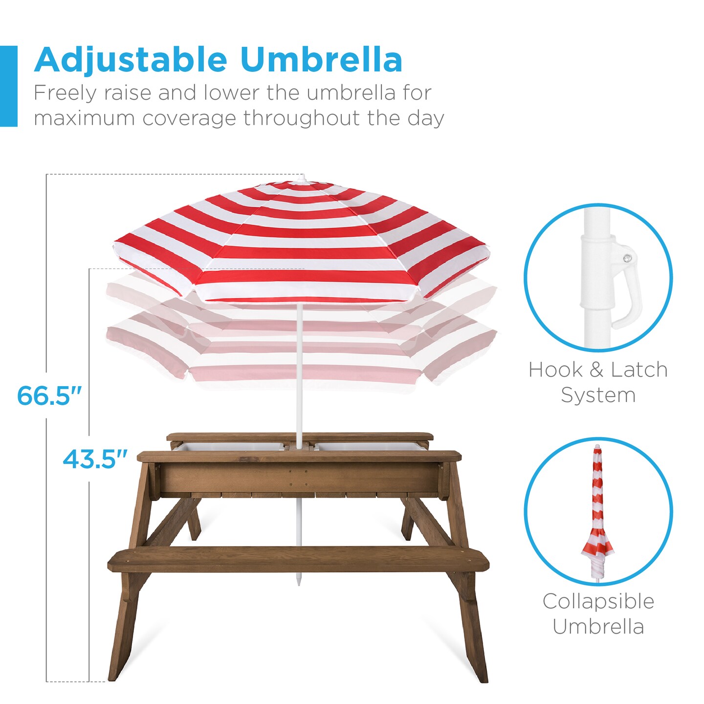 Best Choice Products Kids 3-in-1 Outdoor Convertible Activity Sand &#x26; Water Picnic Table w/ Umbrella
