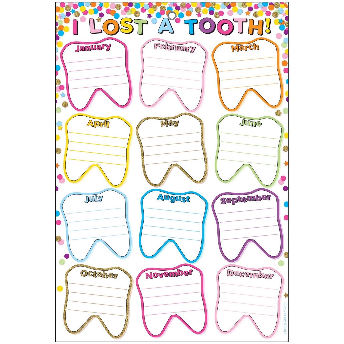Smart Poly&#x2122; Chart, 13&#x22; x 19&#x22;, Confetti I Lost A Tooth, w/Grommet