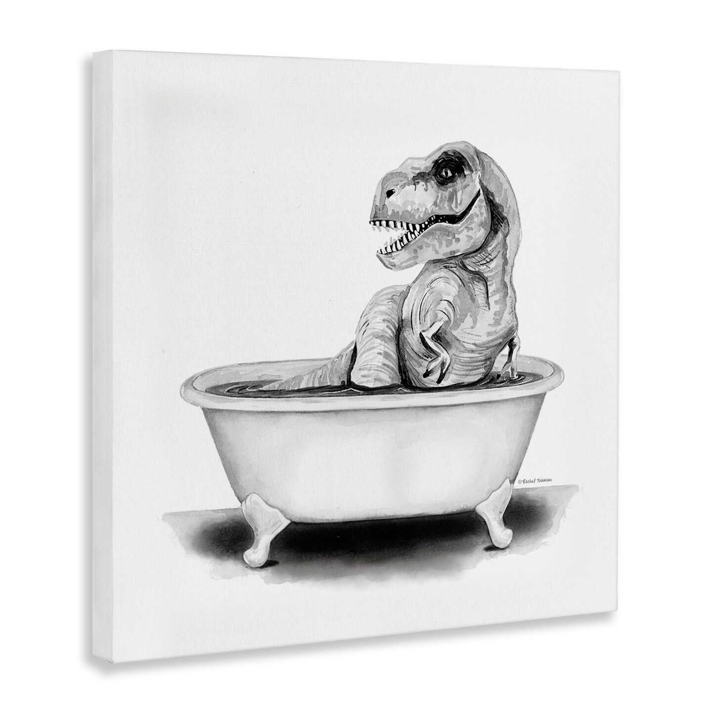 Stupell Industries Funny T-Rex Bathtub Washroom Canvas Wall Art