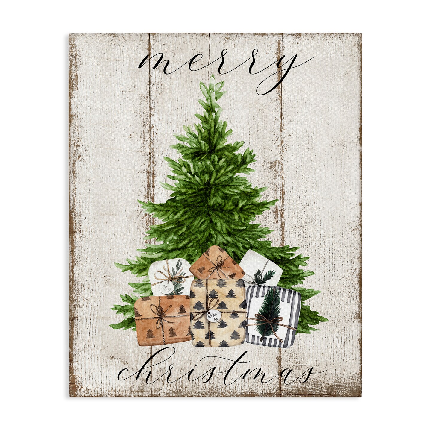 Stupell Industries Rustic Distressed Christmas Tree Canvas Wall Art