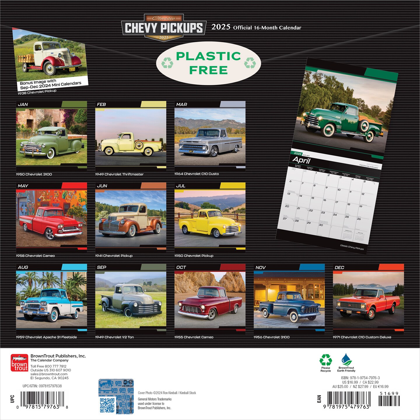Classic Chevy Pickups OFFICIAL | 2025 12 x 24 Inch Monthly Square Wall Calendar | Foil Stamped Cover | Plastic-Free | BrownTrout | Chevrolet Motor Truck