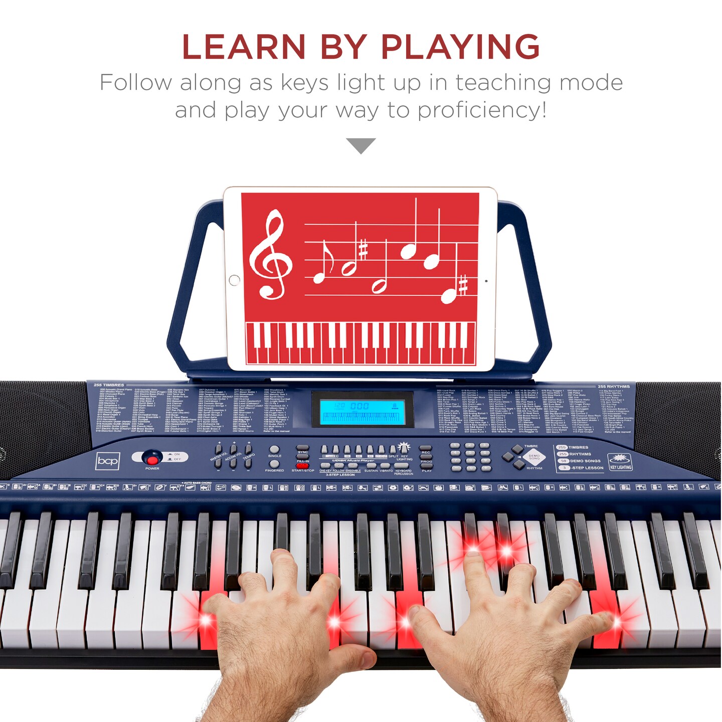 Best Choice Products 61-Key Beginners Complete Electronic Keyboard Piano Set w/ LCD Screen, Lighted Keys