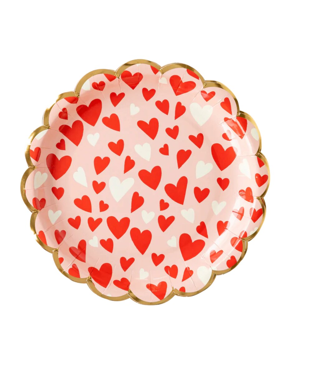 Round Red Scattered Hearts Scalloped Plate