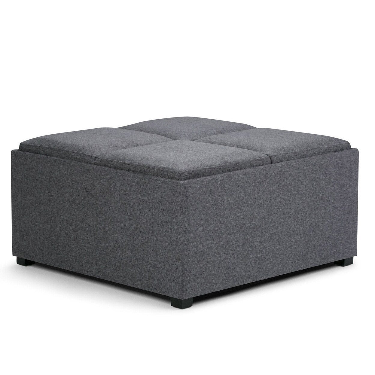 Simpli Home Avalon 35" Square Coffee Table Storage Ottoman Linen Look Fabric