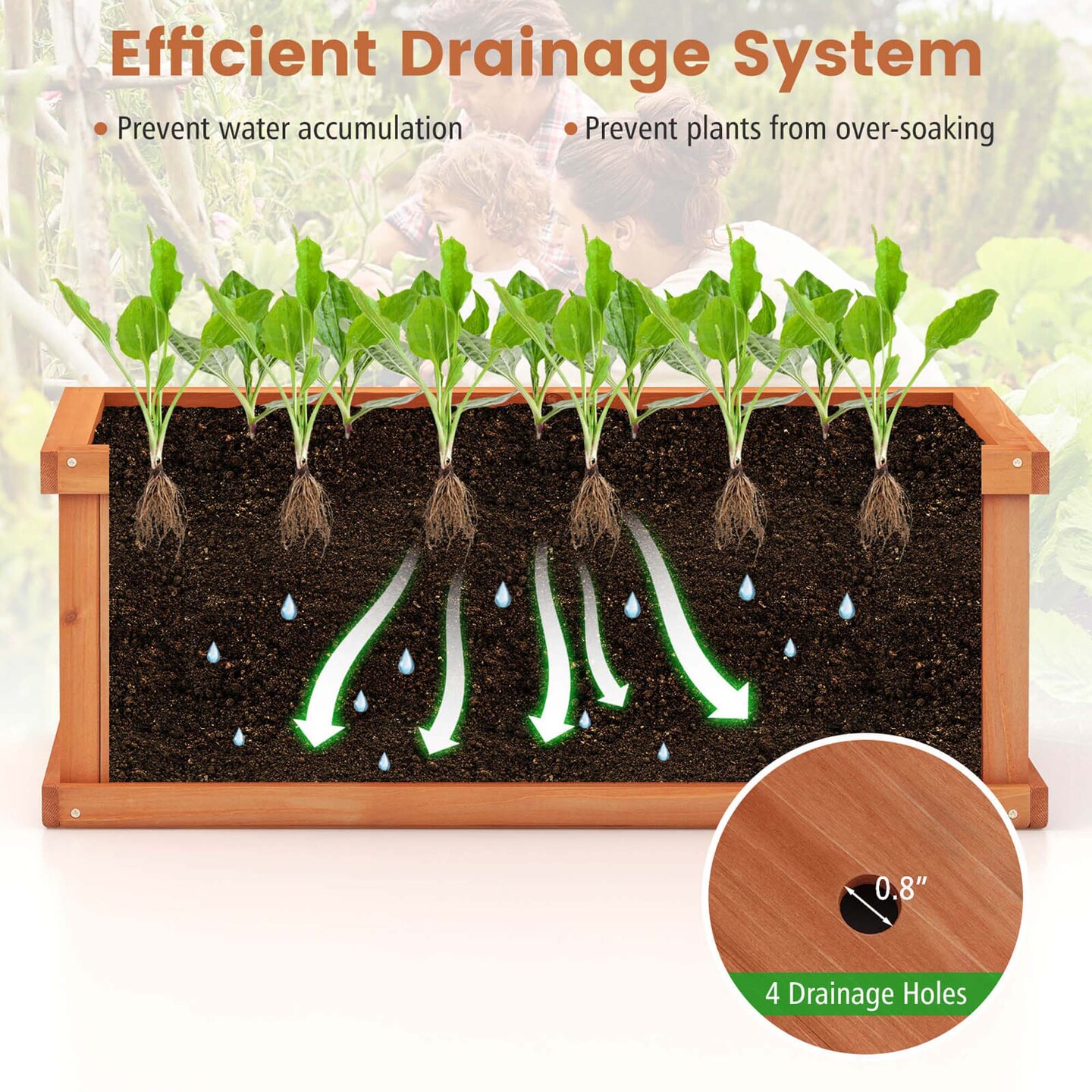 Costway Raised Garden Bed Fir Wood Rectangle Planter Box with Drainage Holes Orange