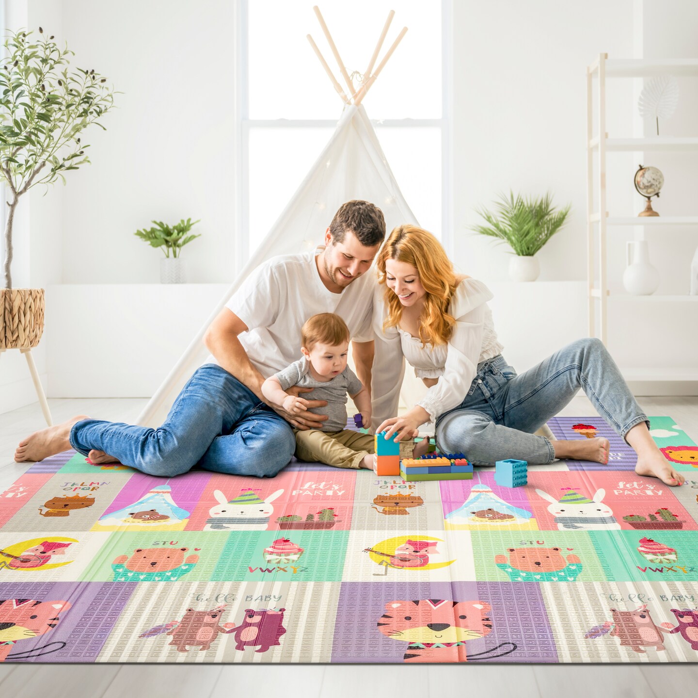 Sorbus Foldable Baby Play Mat, Kids Foam Mats with Travel Bag - Waterproof Tummy Time and Playtime Mats for Babies, Toddlers, and Kids (Safari Party)