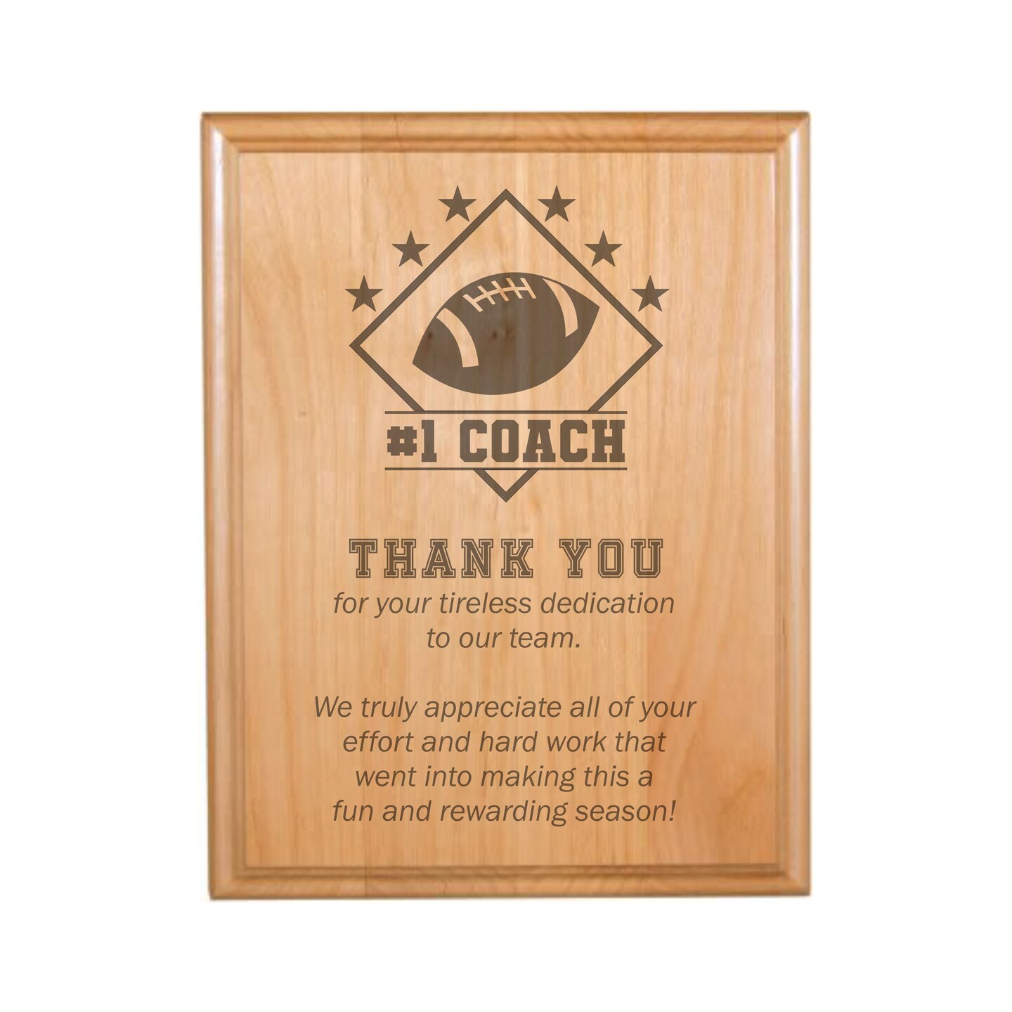 Football Coach Thank You Gifts Engraved Natural Wood Plaque