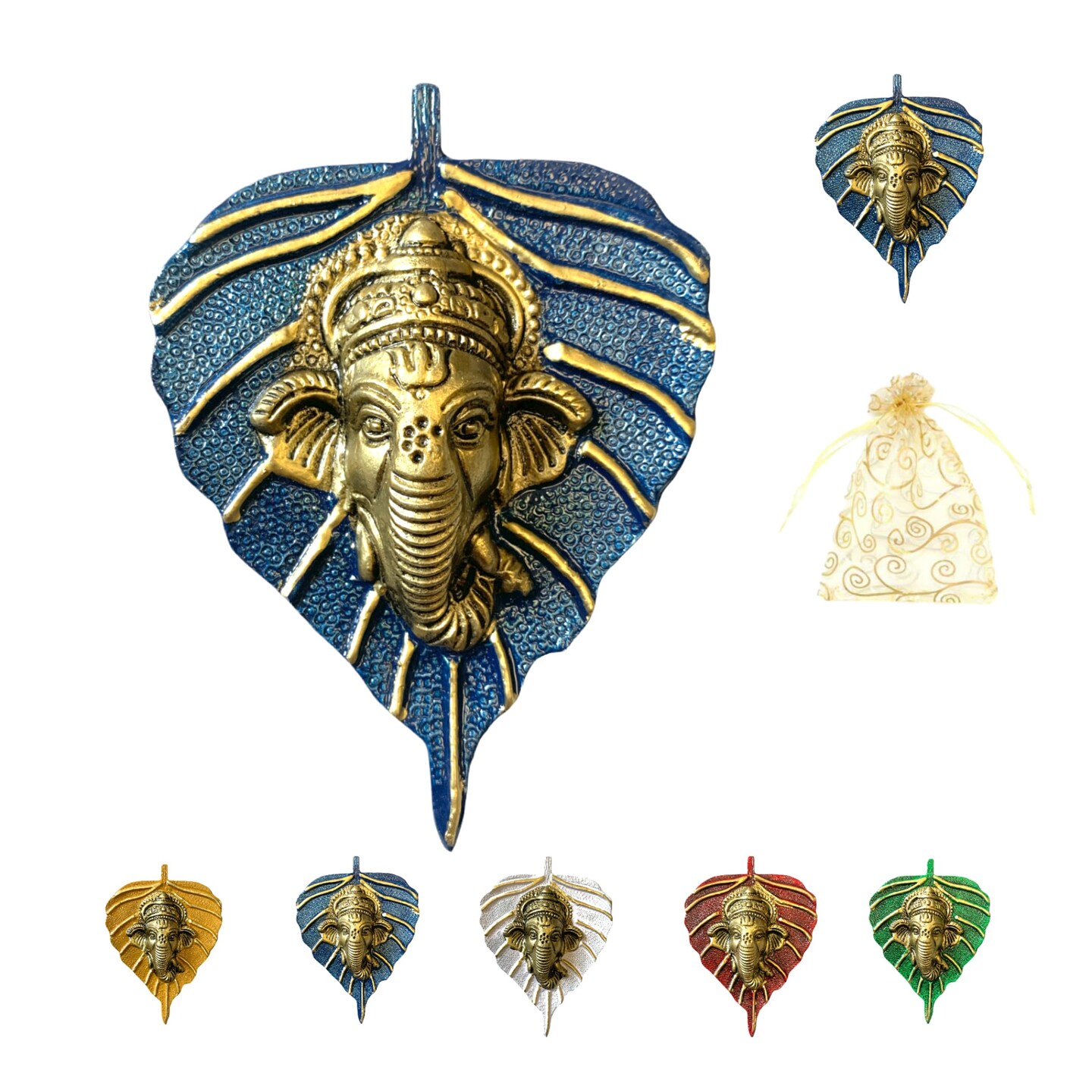 Metal Leaf Ganesha Diwali Decor Wall Hanging for Home &#x26; Office Housewarming Return Gift Pooja Favor Ganesha Decorative Wall Hanging Showpiece Pack of 1/2/5/25 Pcs