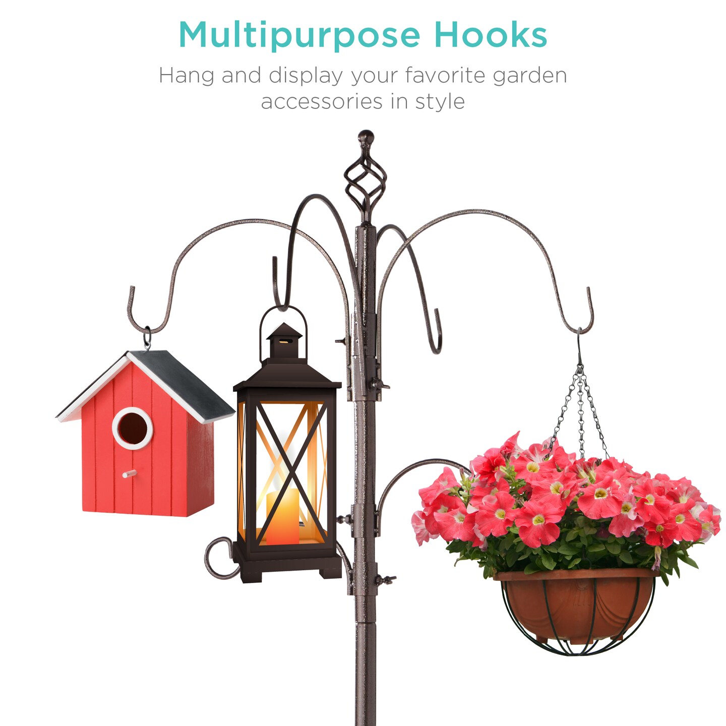 Best Choice Products 89in 6-Hook Bird Feeding Station, Steel Multi-Feeder Stand w/ 4 Feeders, Tray, Bird Bath