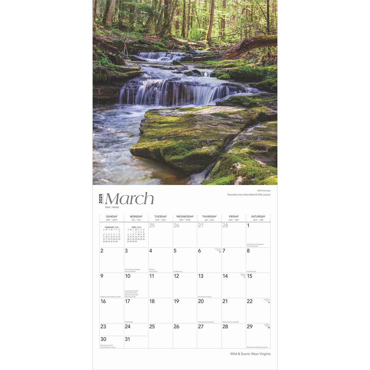 West Virginia Wild &#x26; Scenic | 2025 12 x 24 Inch Monthly Square Wall Calendar | Plastic-Free | BrownTrout | USA United States of America Southeast State Nature