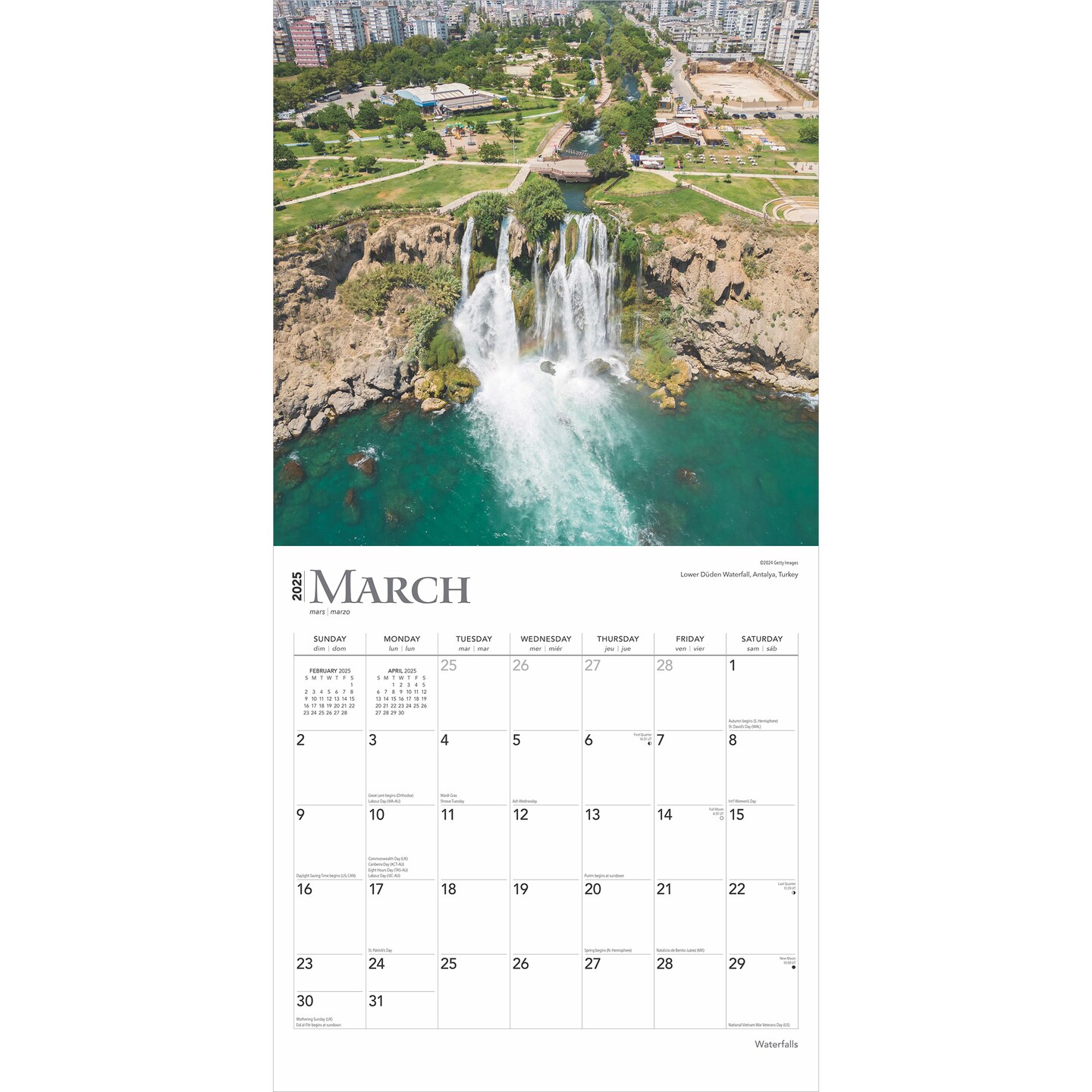 Waterfalls | 2025 12 x 24 Inch Monthly Square Wall Calendar | Plastic-Free | BrownTrout | Nature Rivers Lakes