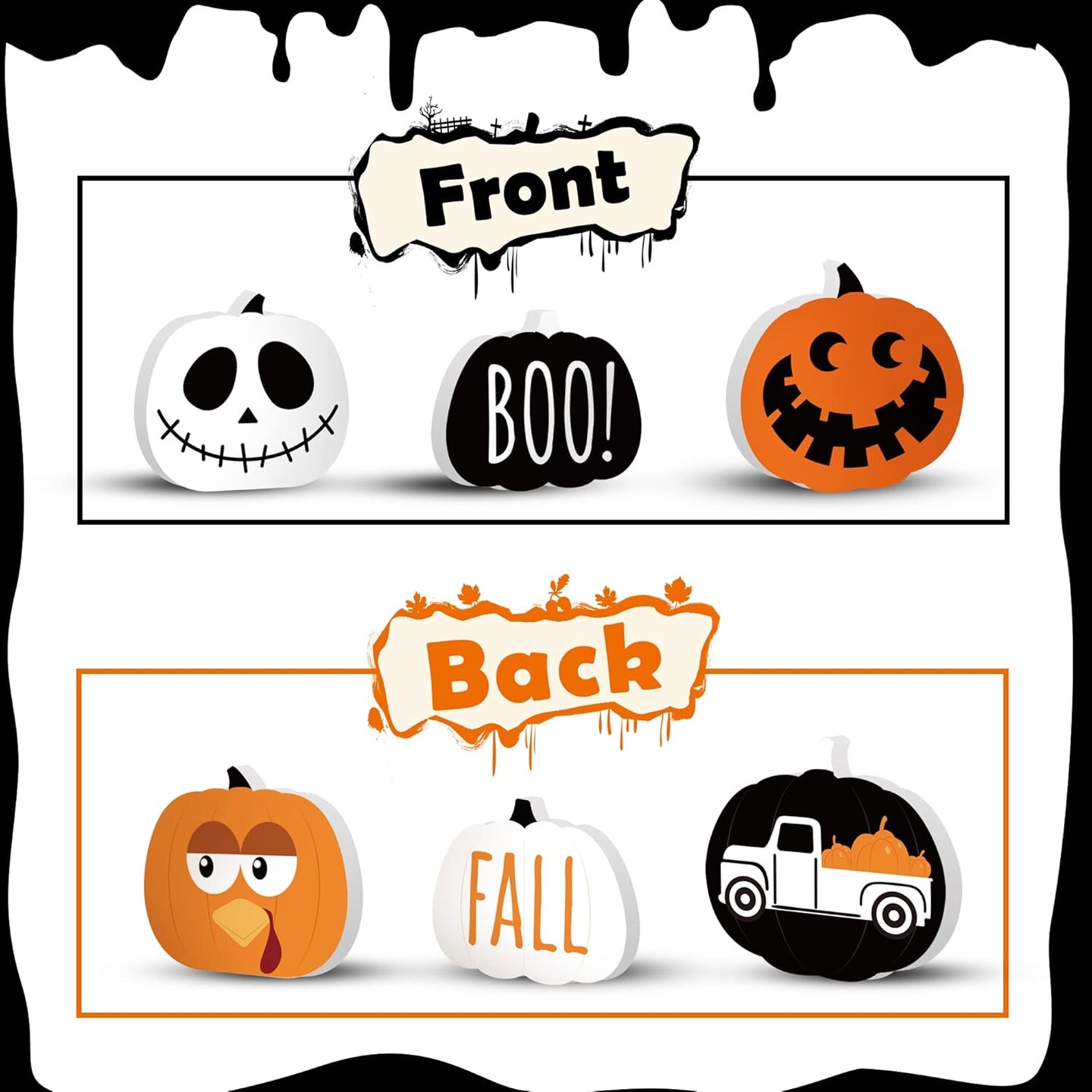 Fall Halloween Table Decorations Indoor, 3pcs Reversible Halloween Tiered Tray Decor, Fall Pumpkin Kitchen Desk Decor for Home School Office, Double-Sided Painted, Freestanding Wooden Sign