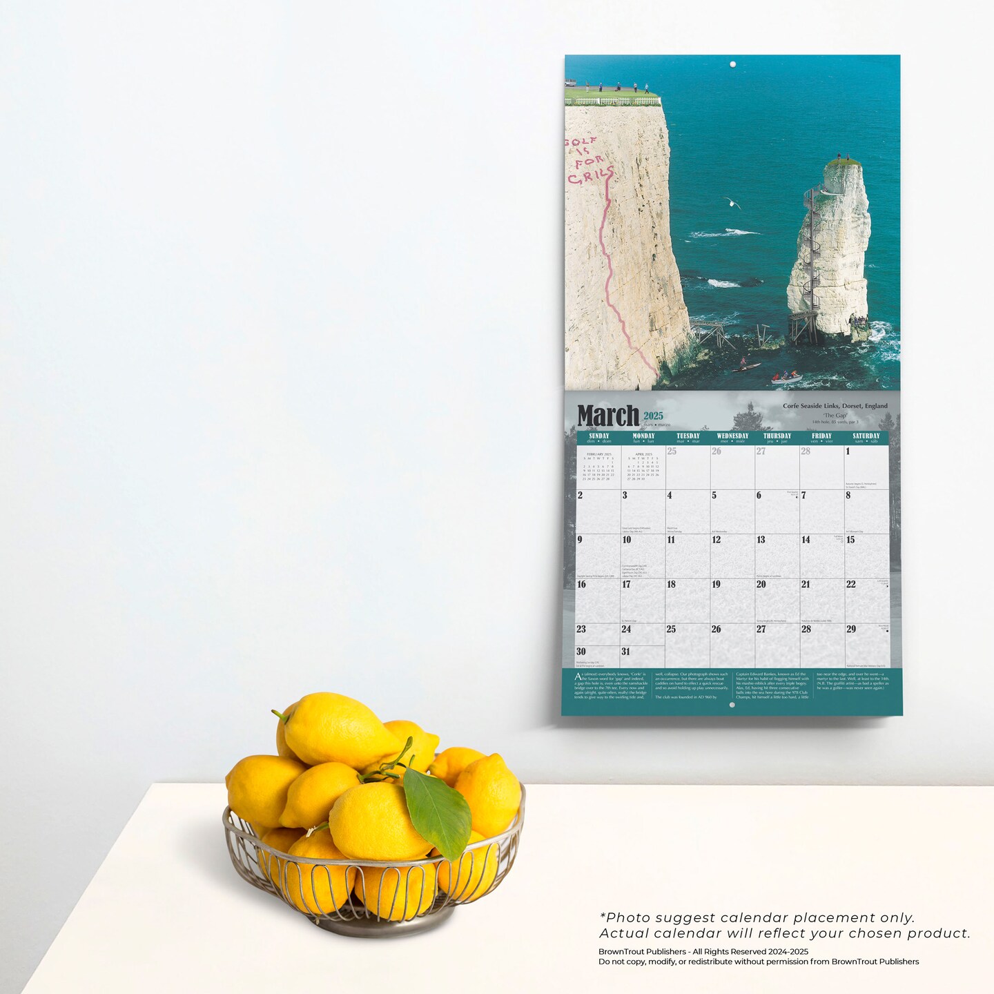 World&#x27;s Toughest Golf Holes OFFICIAL | 2025 12 x 24 Inch Monthly Square Wall Calendar | Plastic-Free | BrownTrout | Outdoor Sport